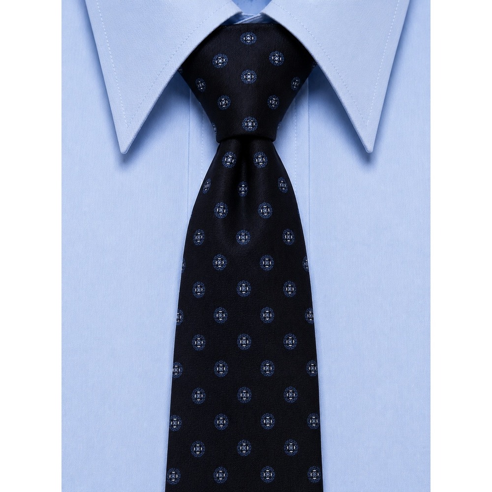 Kenneth Gordon New Orleans Mens Silk Tie Navy Blue Geometric‎ Medallion Italy